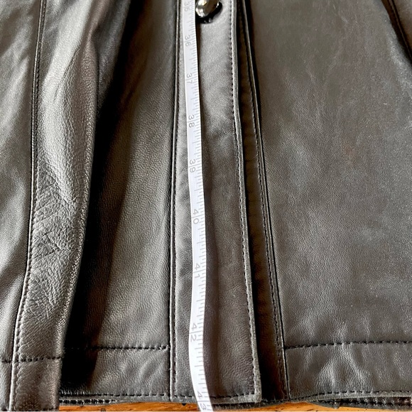 ANNI ‘90 Vtg Black Lambskin Leather Long Button Front Fitted Coat Dress Timeless - Picture 15 of 16
